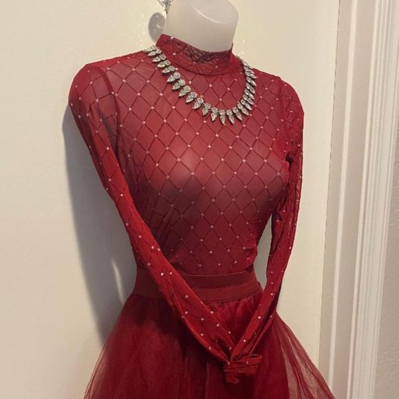 RUE 21 Blood Red Multi layered Tule Tutu Skirt with Blashe Blood Red Sheer Top - Picture 3 of 6